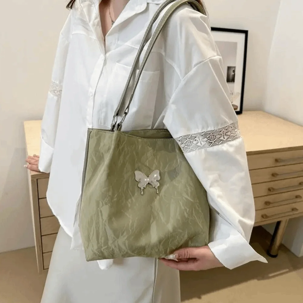 

Trendy Pu Leather Underarm Tote Bag Solid Color Korean Style Sweet Shoulder Bag Butterfly Pattern Zipper Luxury Handbag Shopping
