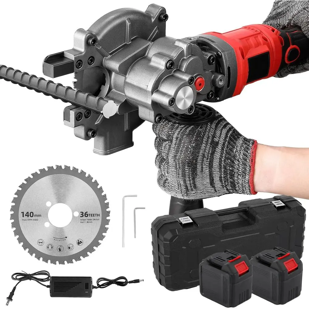 

Cordless Rebar Cutter Cutting up to 3/2 inch (4-40mm), Electric Rebar Cutter with 2 Batteries & Replacement Saw Blade, Cordless