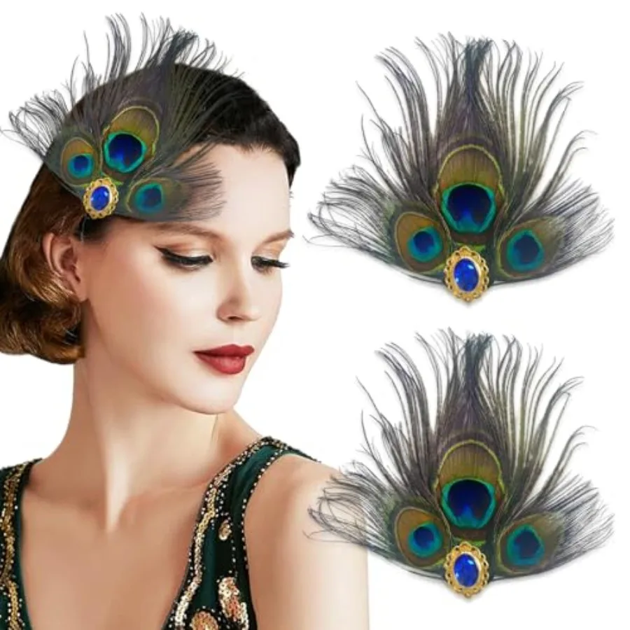 

2 Pcs Peacock Rhinestone Feather Hair Clips Women Bridal Wedding Carnival Party Vintage Hairpin Decoration Accessories