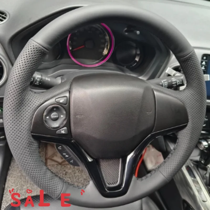 

Customizable Handmade Anti-slip Comfy Genuine Leather Steering Wheel Cover For Honda Fit City Jazz 2014 2015 HRV HR-V 2016