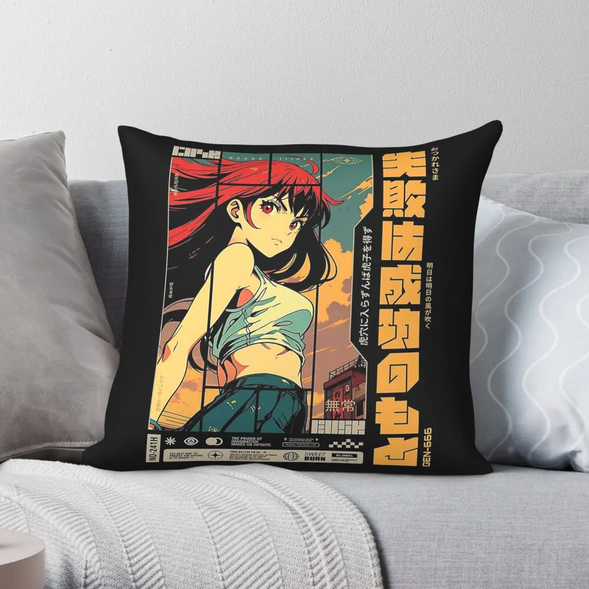 

Red-Haired Woman Sunset Tokyo Square Pillowcase Polyester Linen Velvet Pattern Zip Decorative Throw Pillow Case Home 45x45