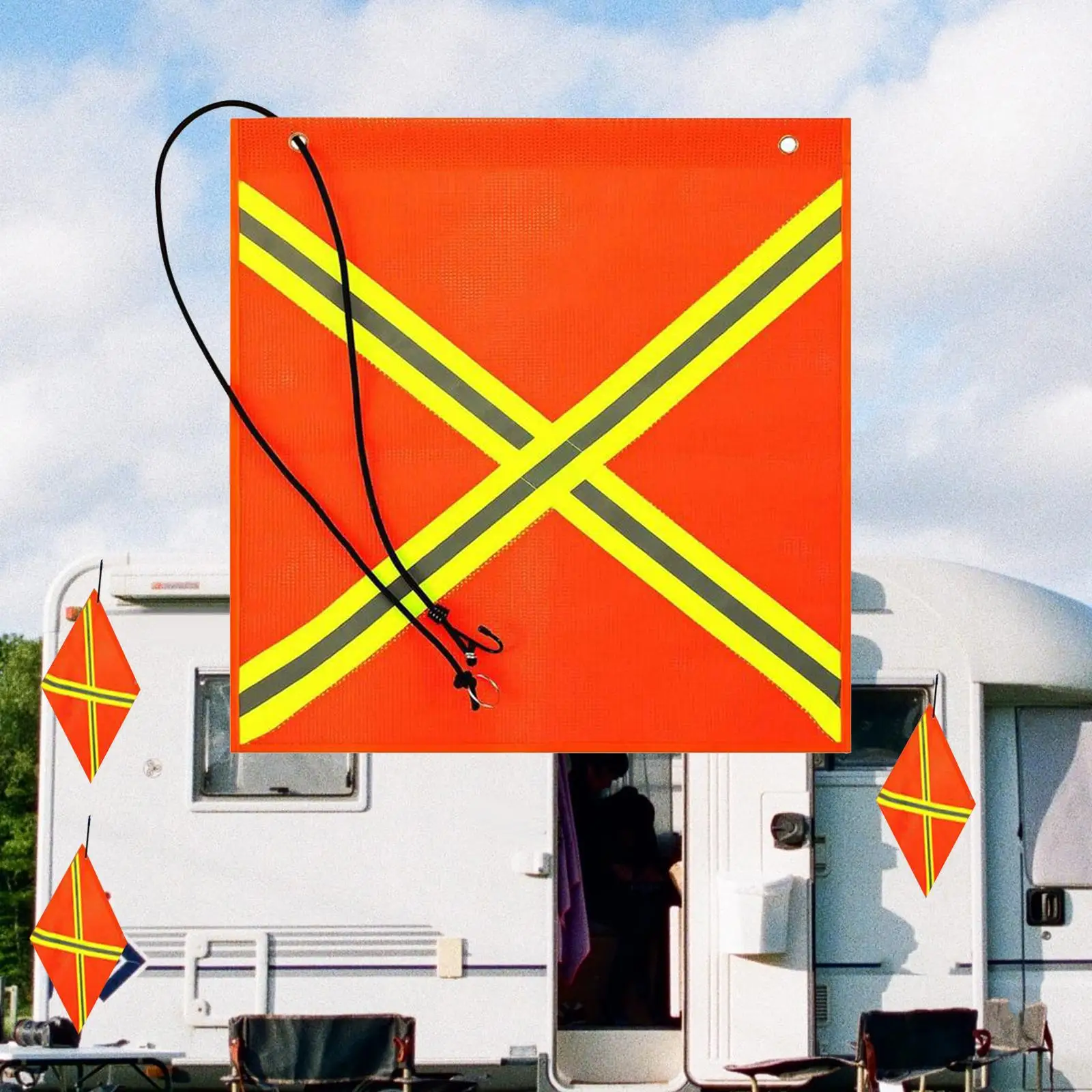 Double Sided Reflective Warning Flag Outdoor Safety Mesh Sign for Kayak Car Truck Hauling Trailer Use