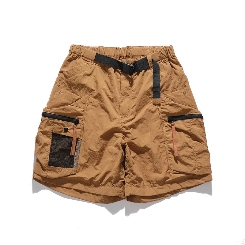 2025 Summer New American Retro Outdoor Quick Dry Inner Mesh Cargo Shorts Men's Washed Multi-pocket Casual Sport Five-point Pants