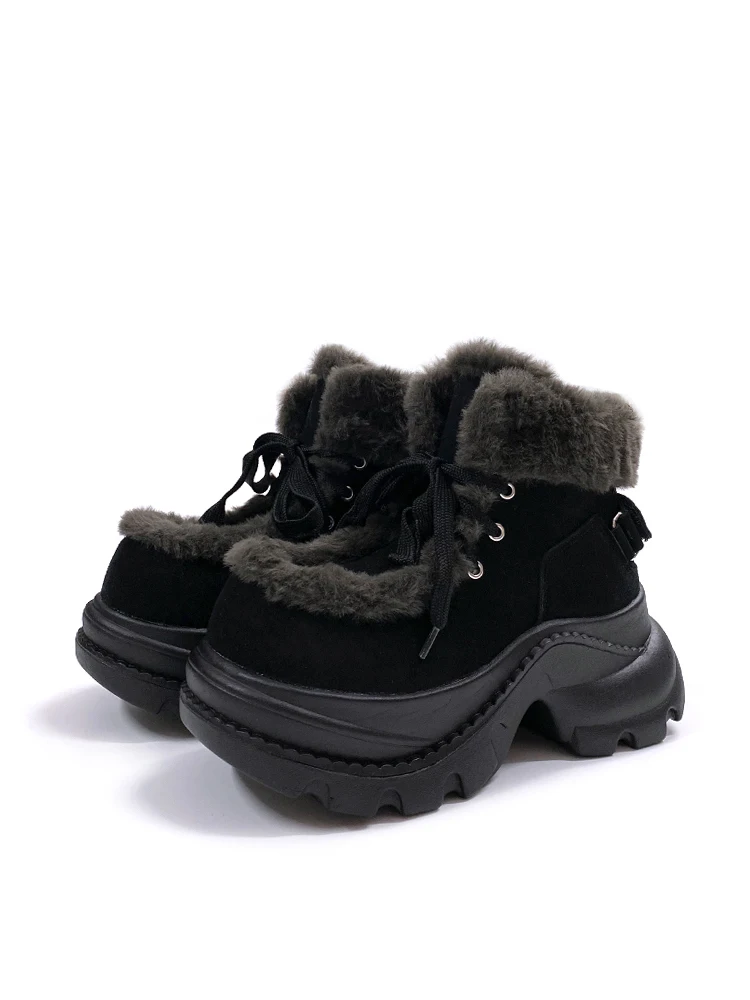 Warm Fleece Lined Short Boots Women's Autumn Winter Thick Bottom Casual  Boots Heightening Snow Boots Waterproof Platform