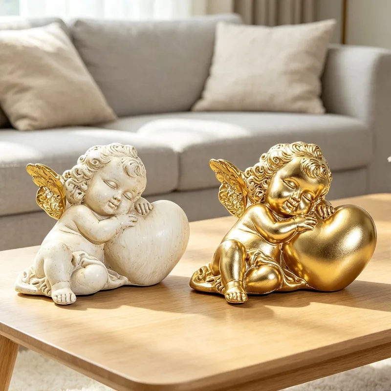 Golden Cute Little Angel Resin Golden Angel Statue, Home Garden Decoration, Cute White Angel Sculpture Love Ornament