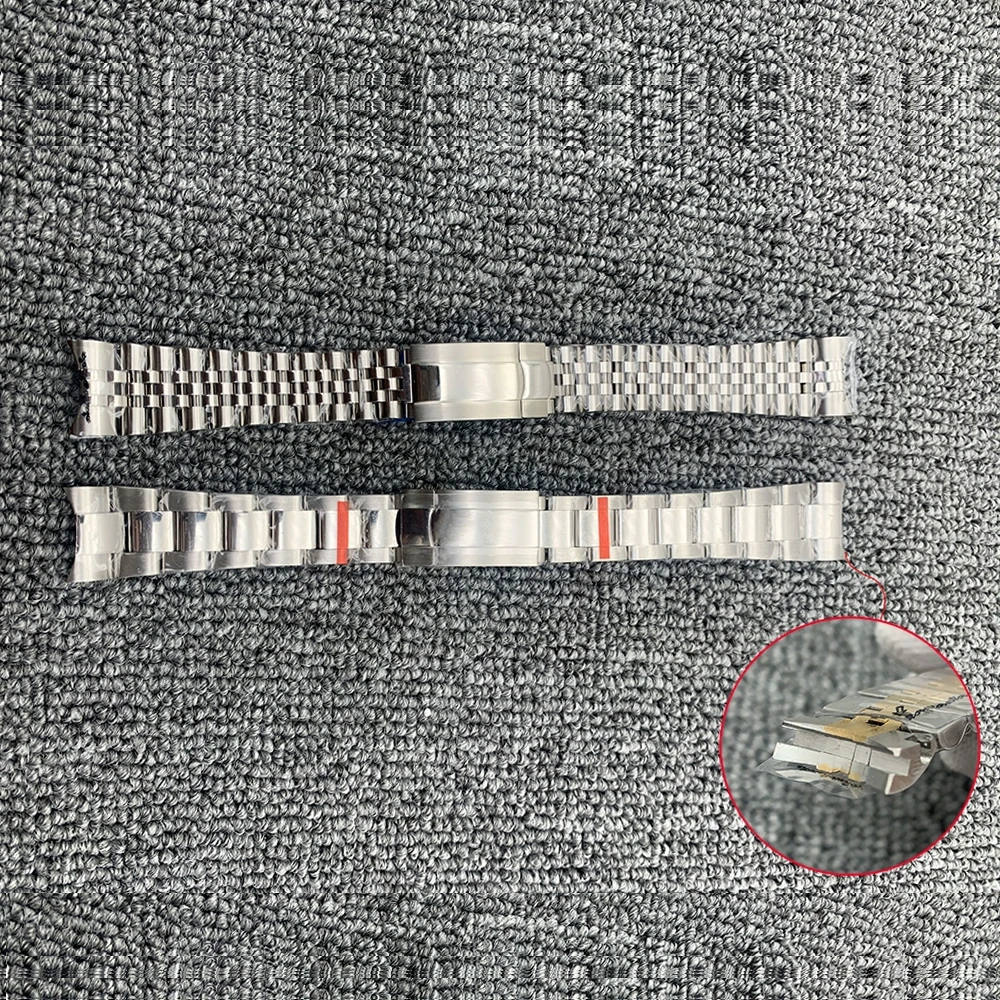 

Glide Lock Clasp Silver Presidential Bracelet 20MM Width Solid 904L Stainless Steel Wristband for Sub Log NH34 NH35 Watch Case
