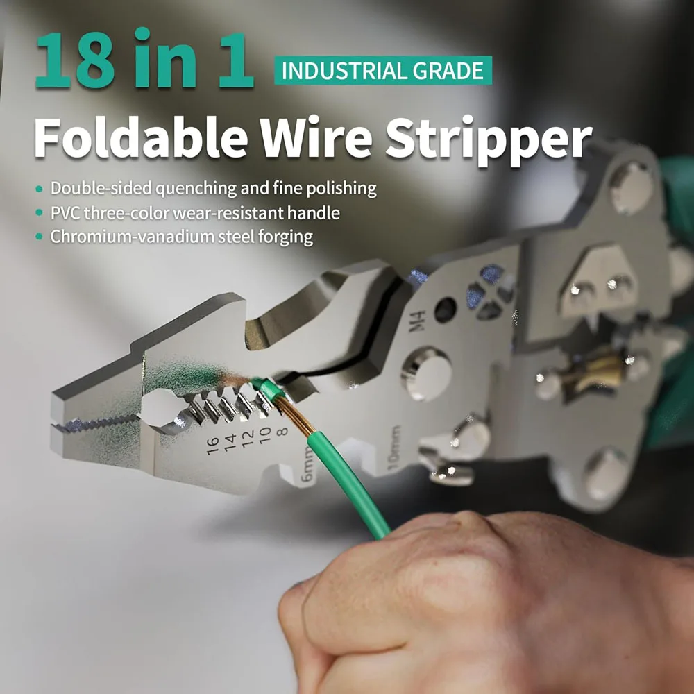 18 In 1 Foldable Wire Stripper,Multifunctional Foldable Wire Stripper Electrical Pliers,For Cutting Pulling Wires Cable Scissors image 2