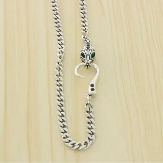 Simple Snake Head Snake Bone Chain Sterling Silver Pendant Necklace Female Individualized trendy men's fashion punk rock hip-hop