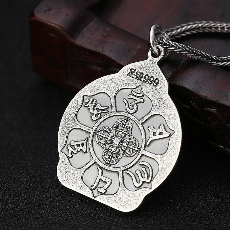 S999 Silver Six-Character Mantra Vajra Scepter Pendant With Eight Patron Deities Of Twelve Zodiac Signs