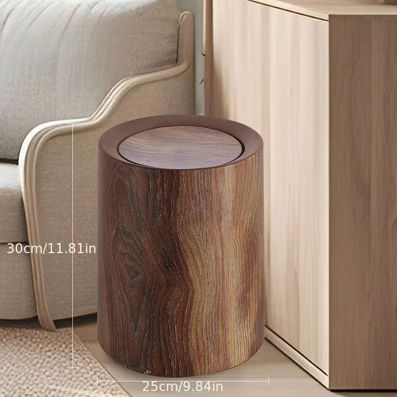Wood Grain Semi-Circular Trash Can - Durable Plastic Storage Box，Suitable for Kitchen、Bathroom、Living Room - Modern Minimalist D