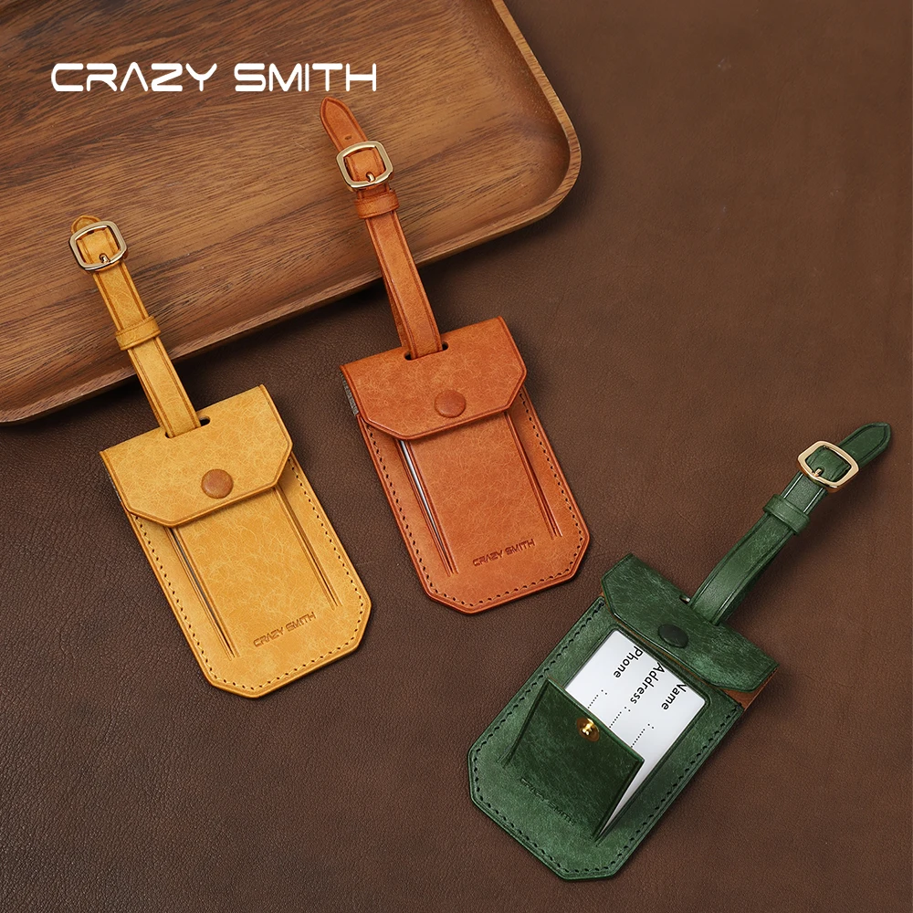 CRAZYSMITH Handmade Genuine Leather Flip Style Luggage Tag Stylish Bag Charm Suitcase Bag Tag For Travel Decoration Accessories