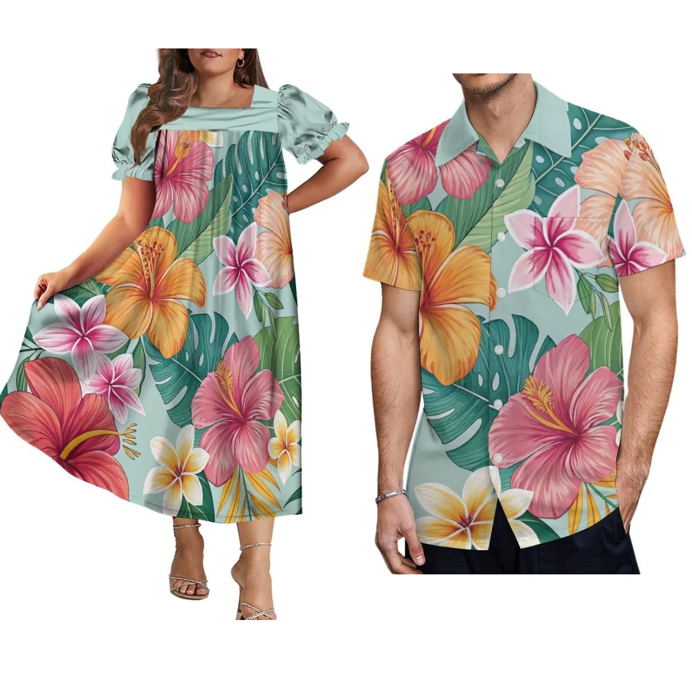 فستان نسائي بطبعات زهور أطقم زوجين حمراء مومو قمصان رجالية بولينيزية هاواي أزياء عرقية لجزيرة ميكرونسي #2