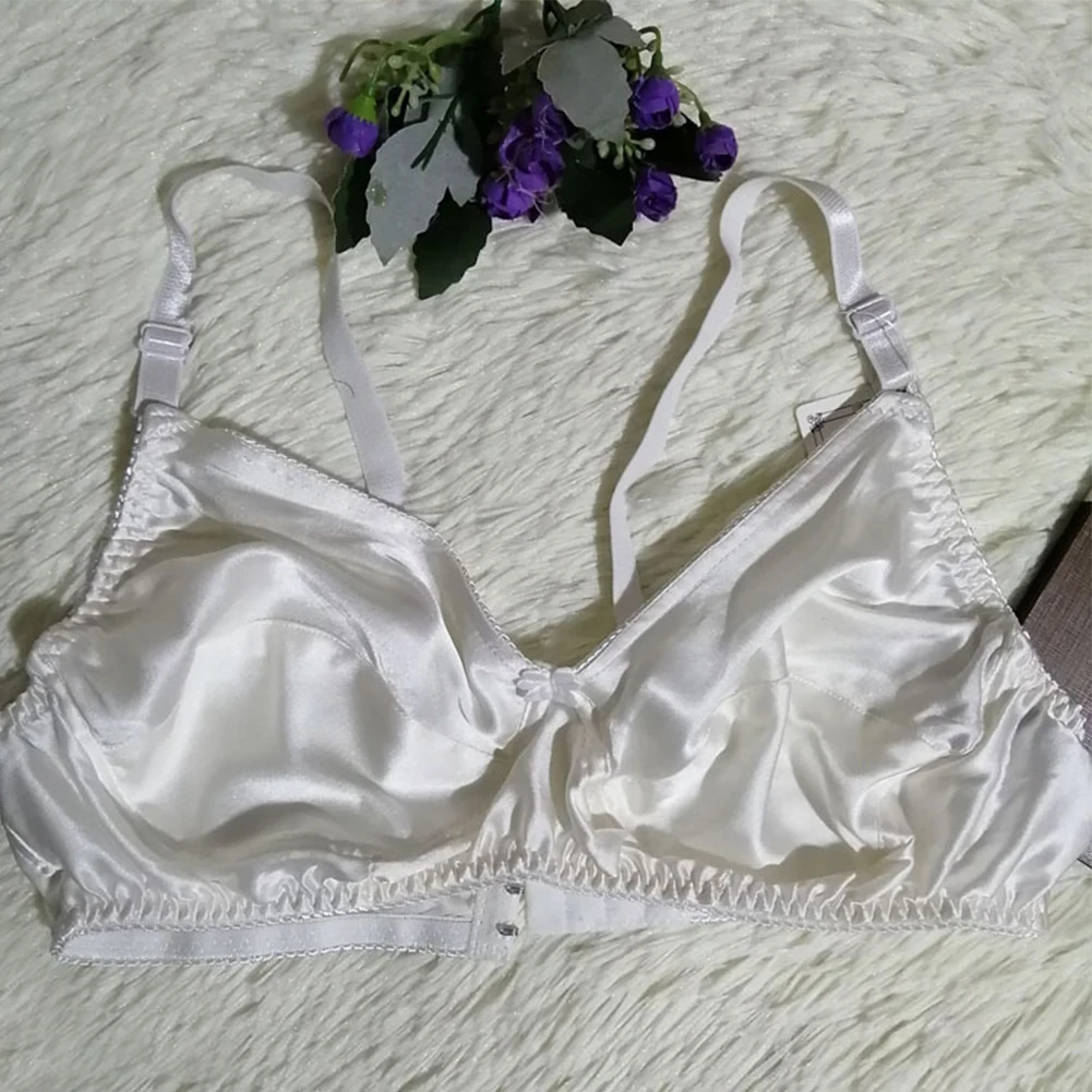 Womens Silk Thin Bra Solid Non-wire Brassiere Solid Soft Cup Bras 36C 38C 40C 44C 42C Sexy Set Women's Bra Set Oily Lingerie