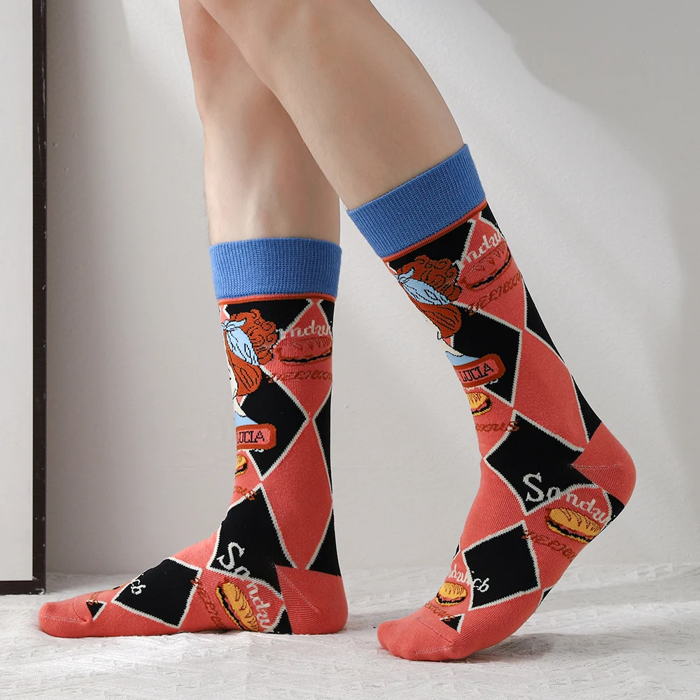 6 paar/batch Mode Cartoon katze Männer Socken Weiche Atmungsaktive Baumwolle Lange socken Casual Socken Harajuku Glücklich Strümpfe Spaß socken Geschenk