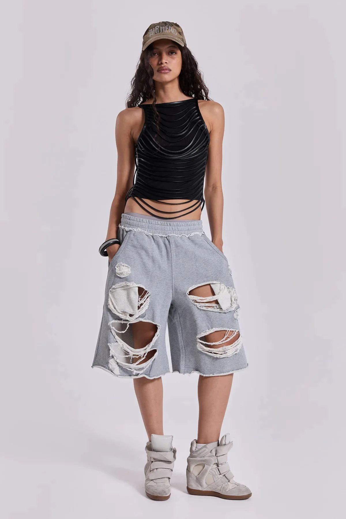 

New Gray Holes Women Pants Y2k Jogging Wide Leg American Retro Hip Hop Sweatpants Solid Color Baggy Casual Streetwear Summer