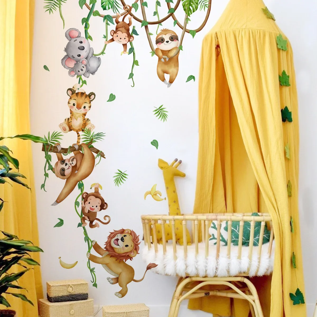 Cartoon Jungle Animal Monkeys Wall Stickers Kids Room Boys Bedroom Living Room Wall Decor Vinyl Zoo Children Wall Decals Nursery