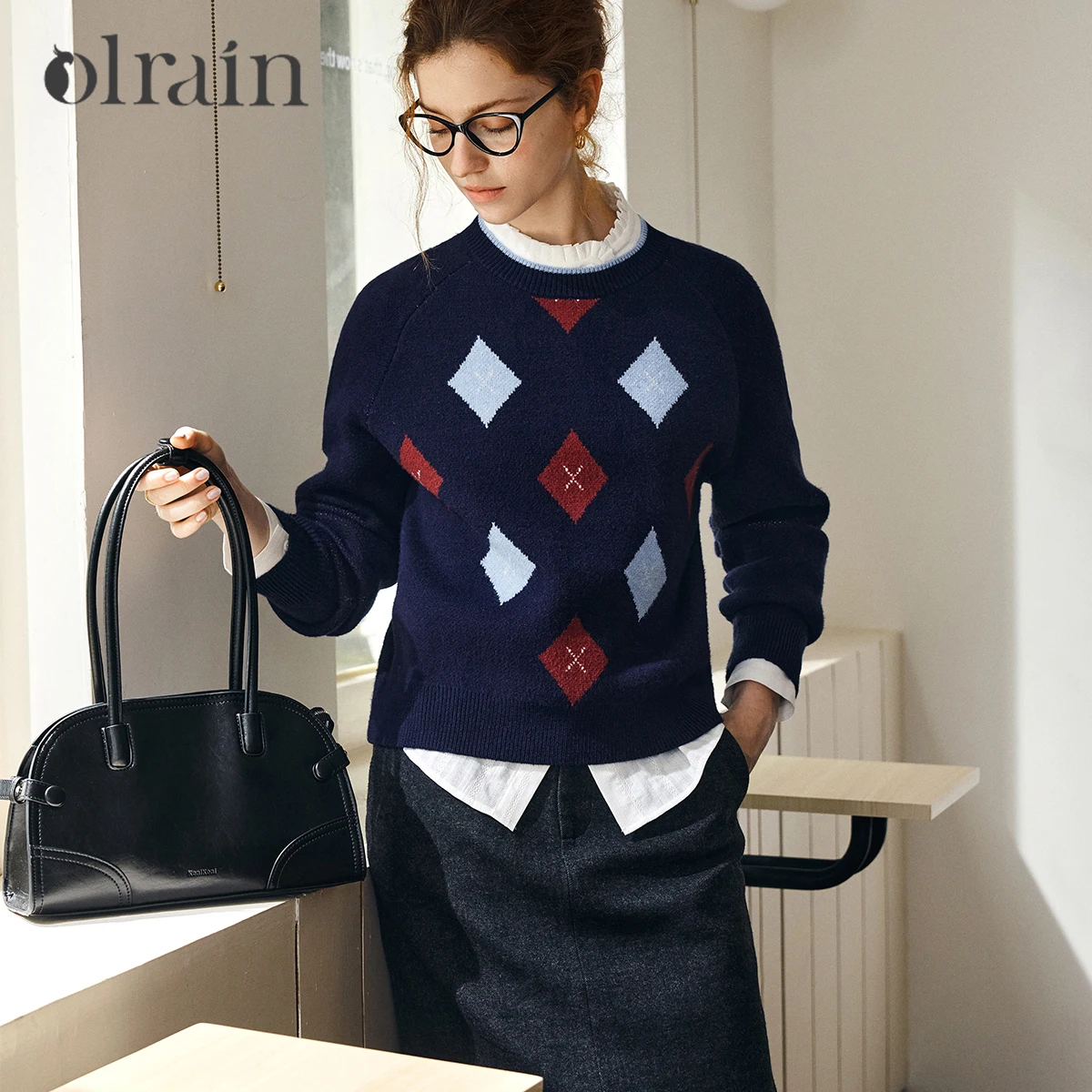 

OLrain Women Casual Sweaters 2025 Autumn Winter O-neck Jacquard Pullovers Long Sleeve Knitted Tops Female Clothing O57QM001186