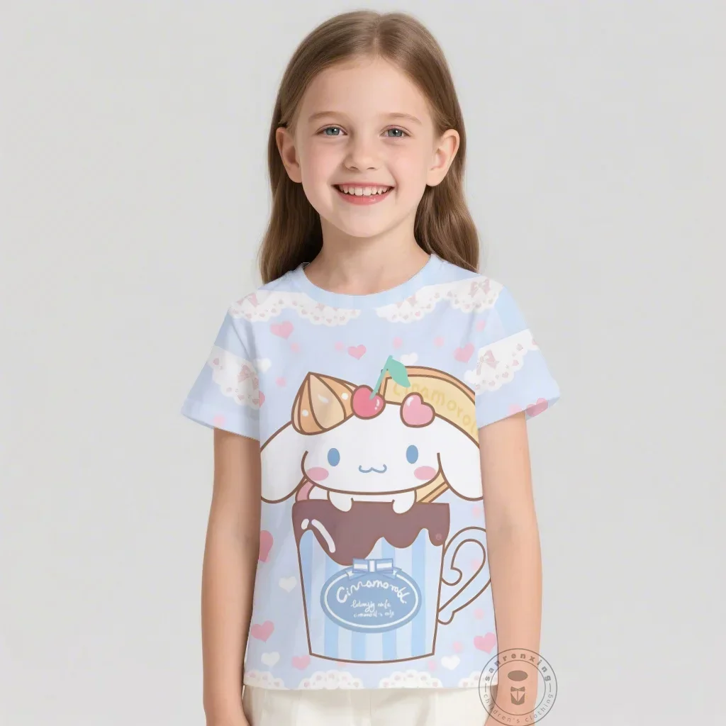 الصيف Kawaii سينامورول تي شيرت 3-14 سنة الأطفال ثلاثية الأبعاد الكرتون أنيمي نمط الأطفال الفتيات الفتيان موضة قصيرة الأكمام