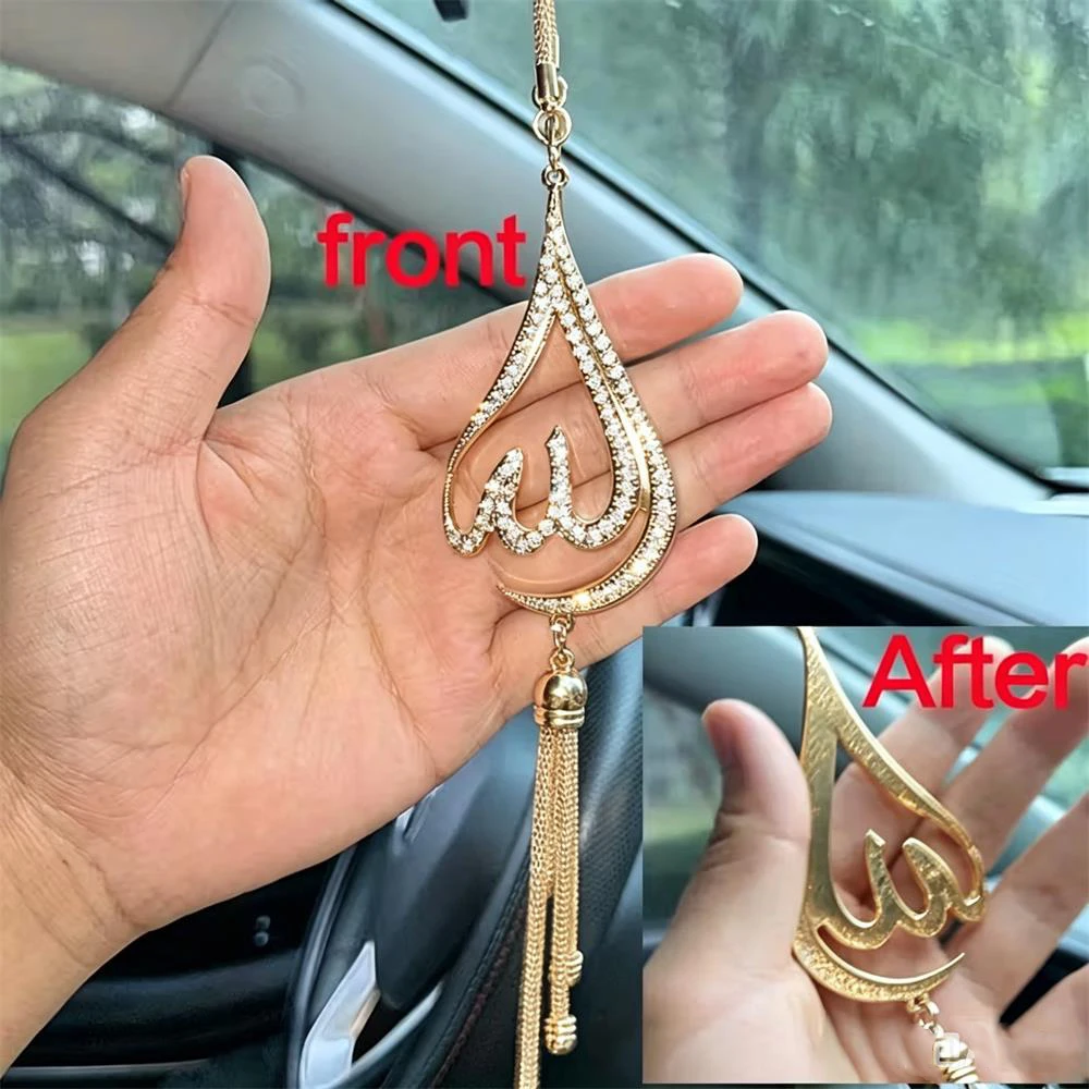 Handmade Metal Rhinestone Inlaid Droplet Shaped Car Ornament Decorative Piece for Rearview Mirror