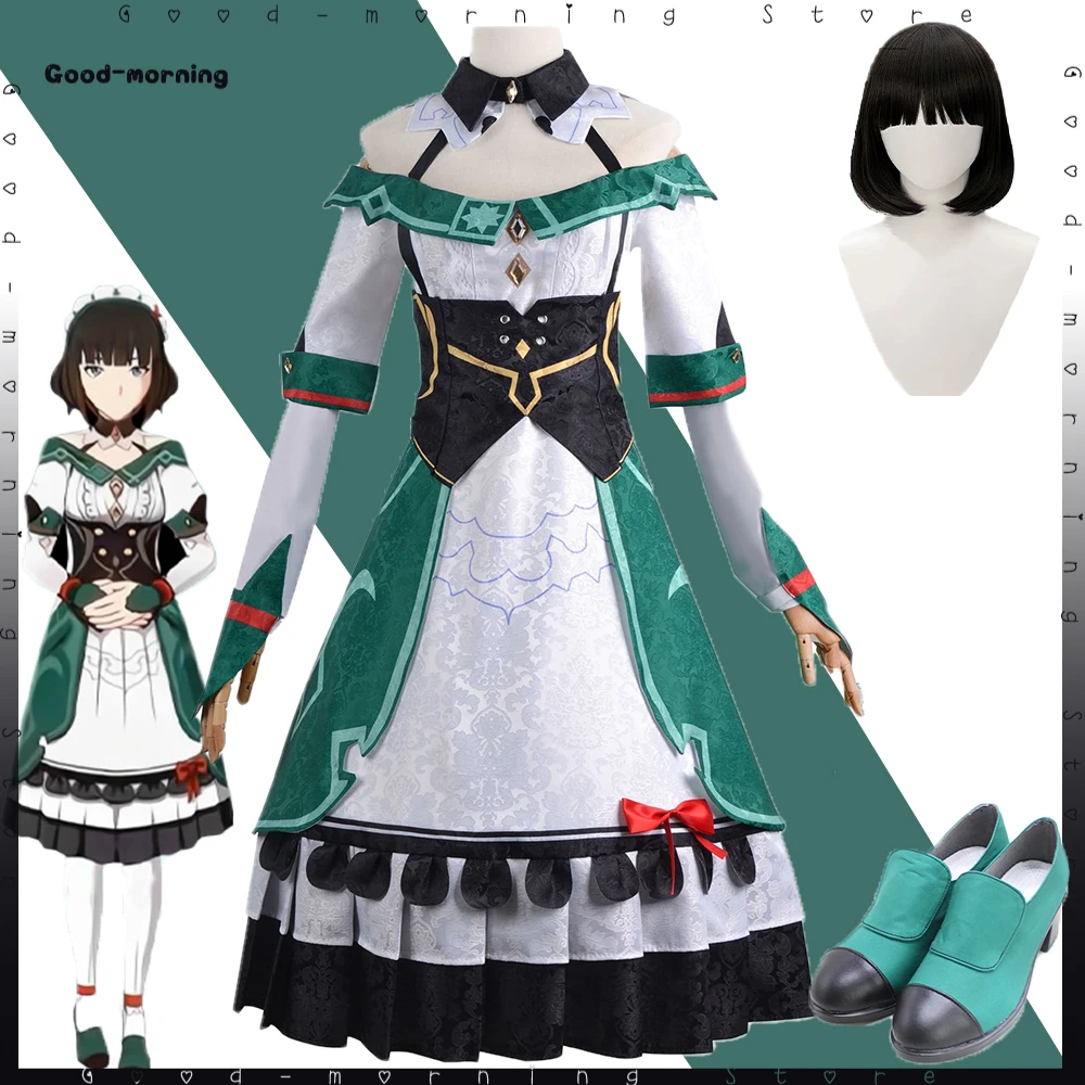 

Game Katheryne Cosplay black Wig and shoes Suit Carnival Halloween Party Game Katheryne Cosplay Maid Outfit Role Play