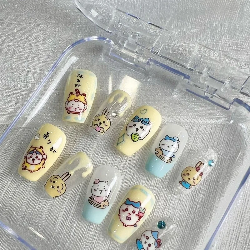 Anime Cartoon Usagi False Nails Milky White Detachable Handmade Stickers Manicure Press on Nail Decoration Accessories Girl Gift