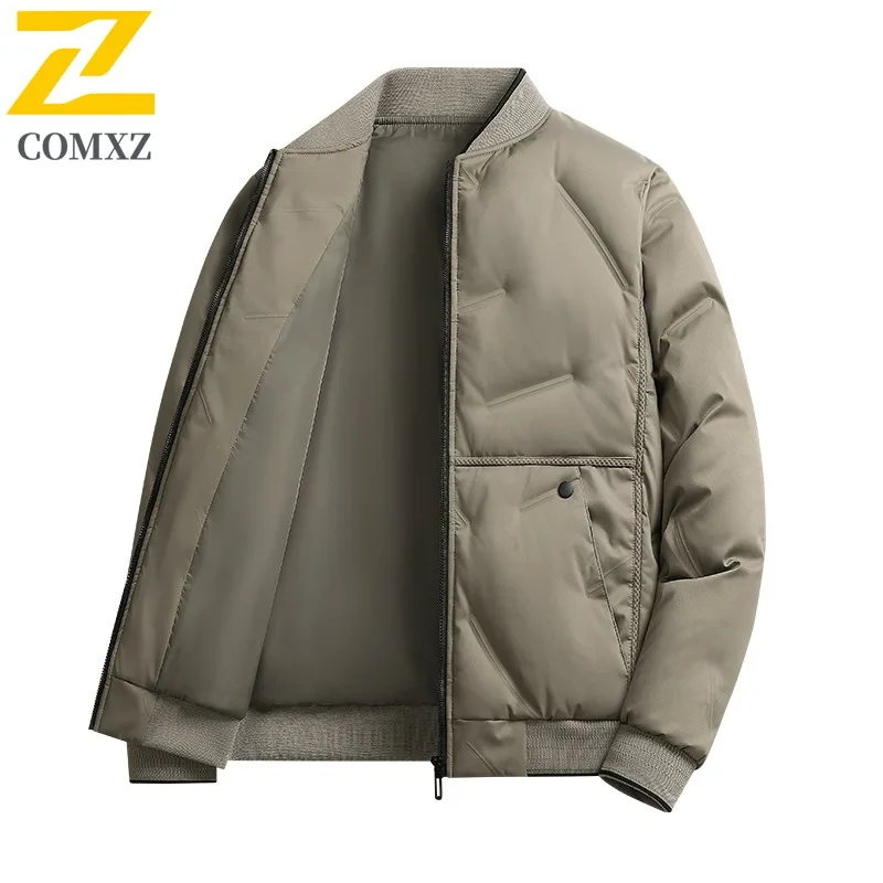 COMXZ 2025 Winter Mens Stand Collar Baseball Jacket Thick Warm Waterproof Windproof Puffer Coat Fashion Outwear Outdoor sports