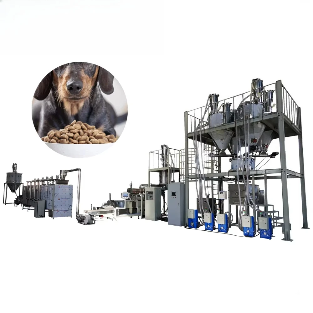 خط تجهيز أغذية الكلاب الأوتوماتيكي من الفولاذ المقاوم للصدأ مع محرك تحكم PLC بثق مزدوج المسمار