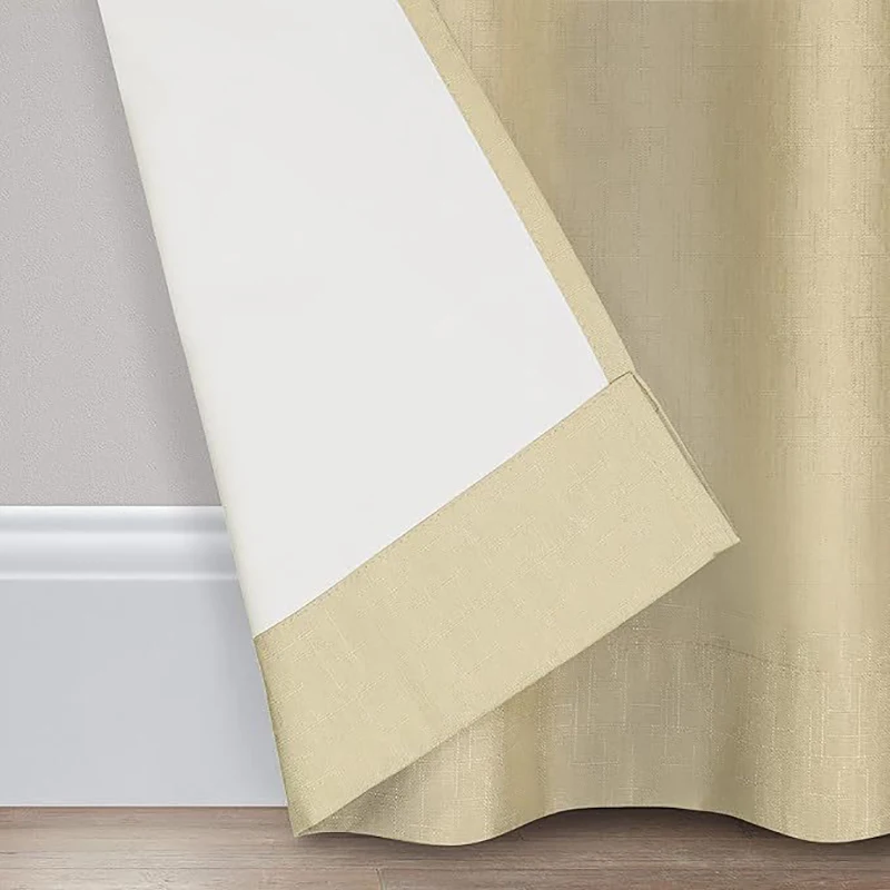 Customized full blackout coated linen curtains colored linen imitation linen curtain rods