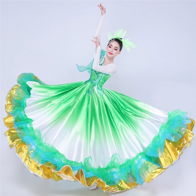 Emerald Green Dancing Long Skirt Flamenco Dance Dress Spanish Bullfight Dance Dress For Women Stage Costume Gypsy Dress