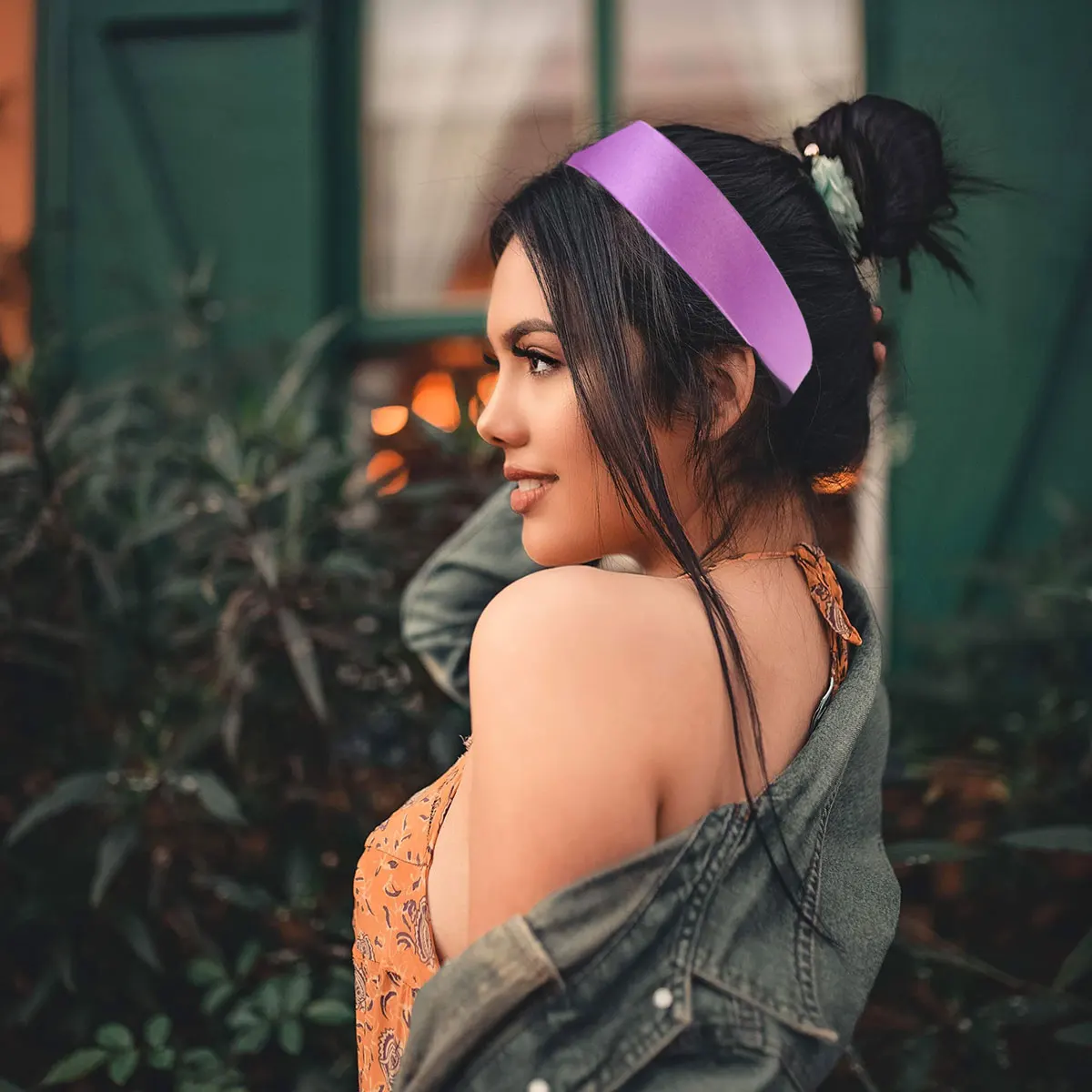 

2 Pcs Headwear Satin Headband Solid Color European American Hairbands Purple Women's Ribbons