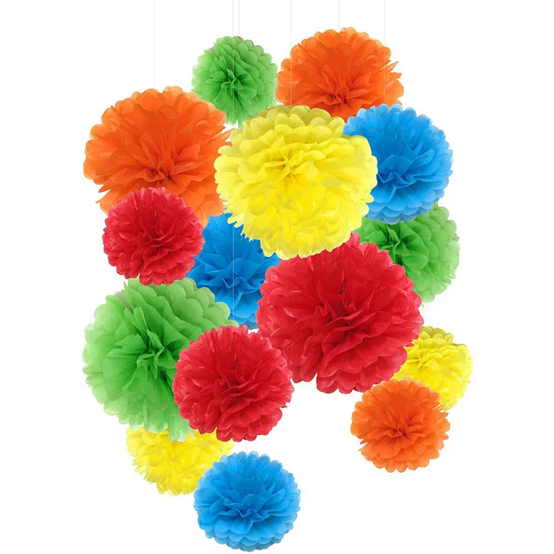 18PCS Tissue Paper Pom Poms Paper Flowers for Wedding Birthday Celebration Party Decorations and Outdoor Decor Baby Shower Decor