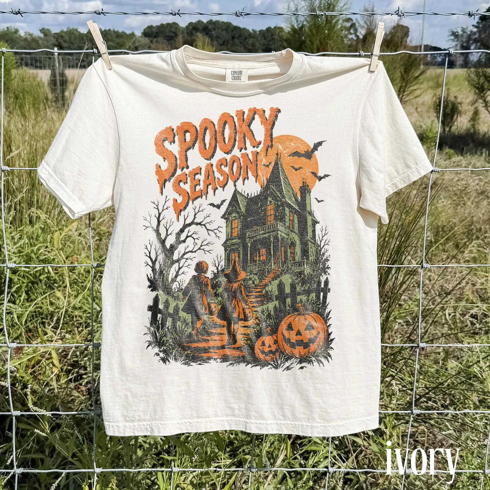 Summer Women's  Spooky Season Haunted House Print T-shirt Cotton and Breathable Short Sleeve Streetwear Oversized Loose Casual