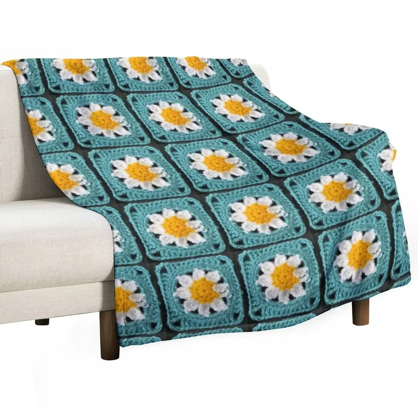 Blue daisy granny square Throw Blanket Plaid Soft Plush Plaid Decorative Sofas christmas decoration Blankets