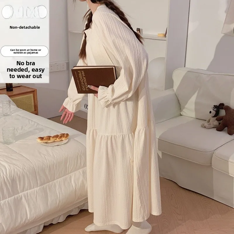 

Maternity Nightgown Feeding Dress Cotton Embroidered Sleepwear with Chest Pad Home Clothes for Pregnant Women Delivery Dress