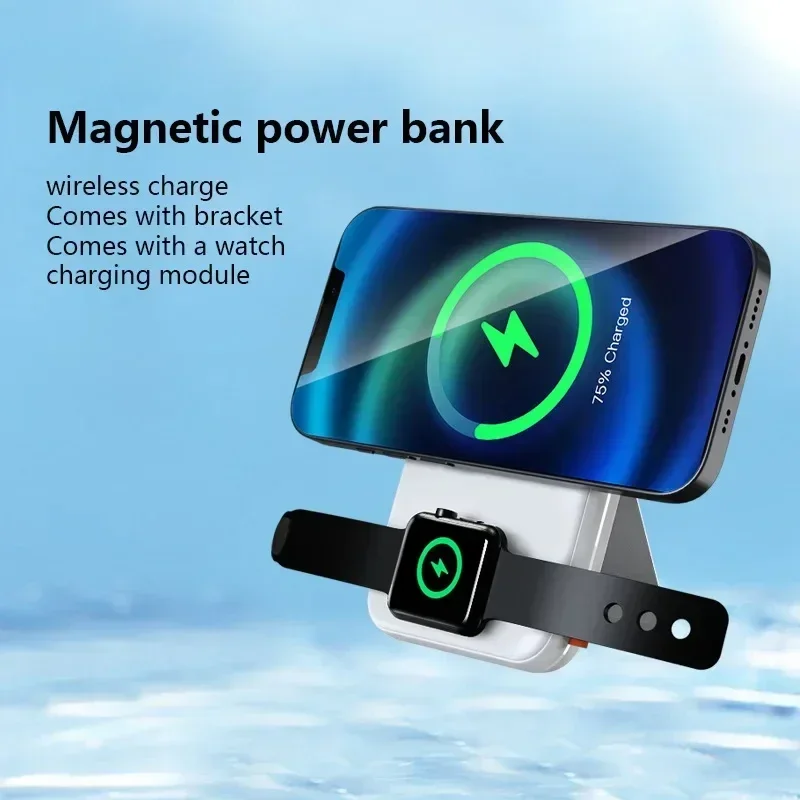 Wireless Magnetic Fast Charger With Foldable Stand External Spare Battery For IPhone Samsung Huawei Portable Power Bank 10000mAh