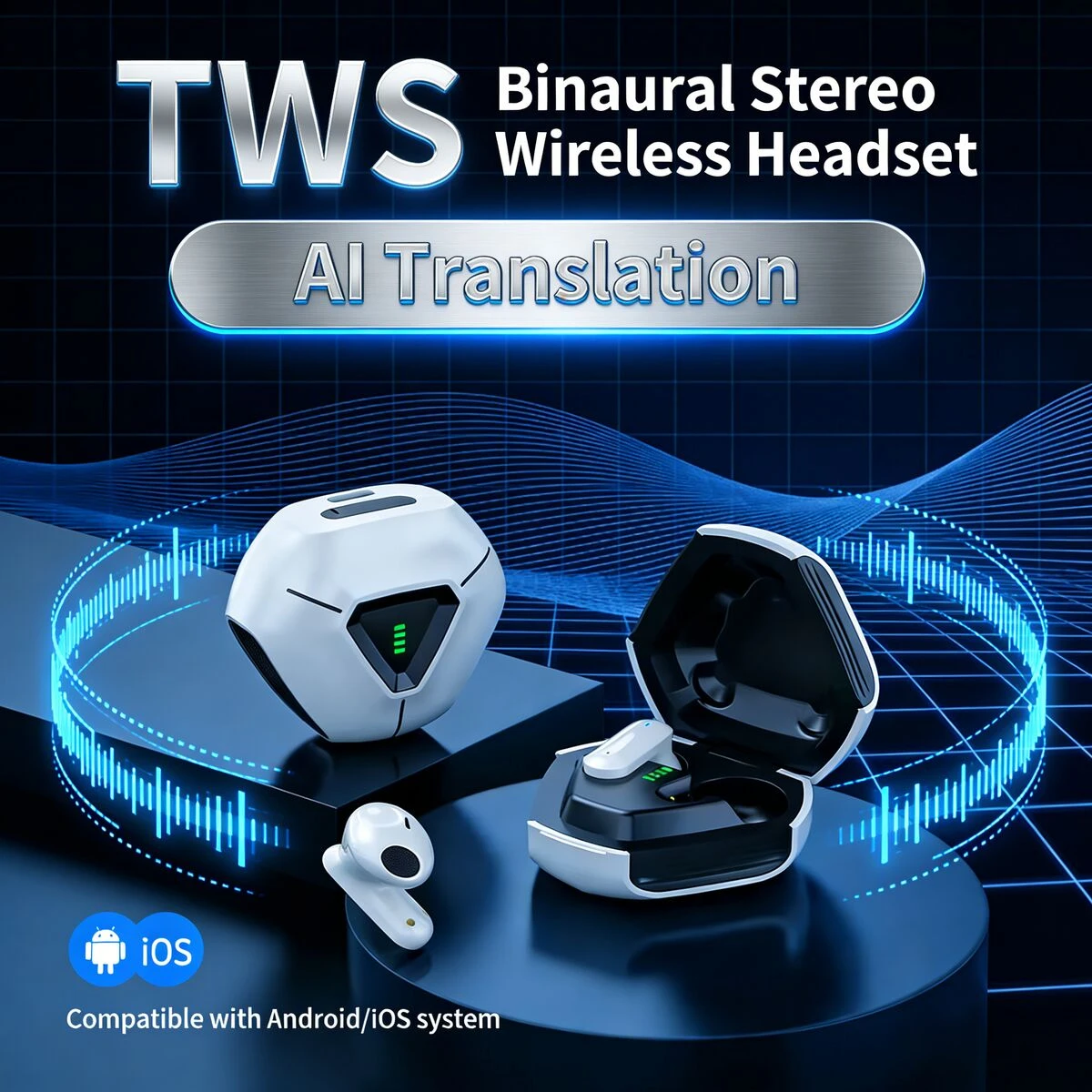 

New AI Translation TWS Bluetooth Wireless Earphone Ultra-Long Battery Life Noise Reduction Gaming In-Ear Earsets For Android IOS
