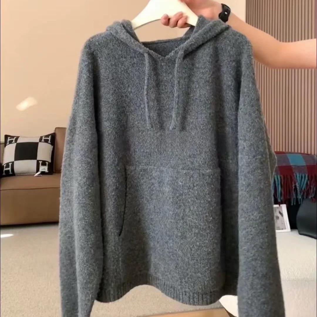 

Женская толстовка с капюшоном большого размера, трикотаж, пуловер для глаз, свитер свободного покроя, осень-зима, Новое поступление, корейская версия, топ