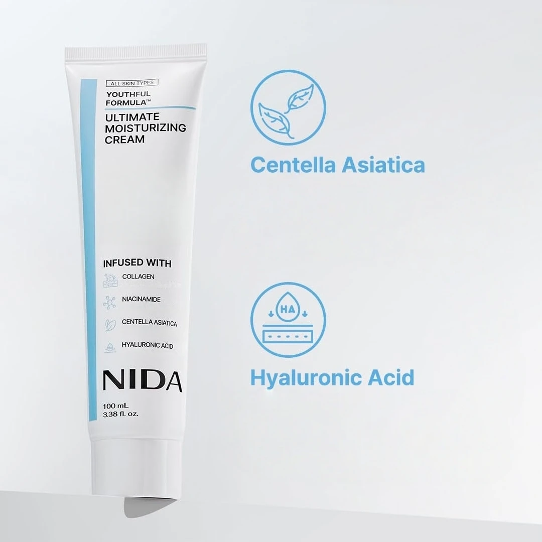 Centella Asiatica Niacinamide Hyaluronic Acid Collagen Infused Korean Daily Moisturizing Cream Soften Dry Skin Outer Look All Skin Types