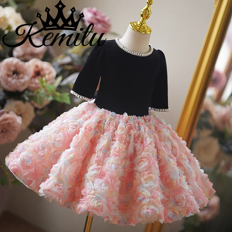 Mädchen Geburtstags kleid rosa Blumen Spitze Blumen mädchen Kleid Hochzeits feier Kleid Weihnachts mädchen Prinzessin Ballkleider