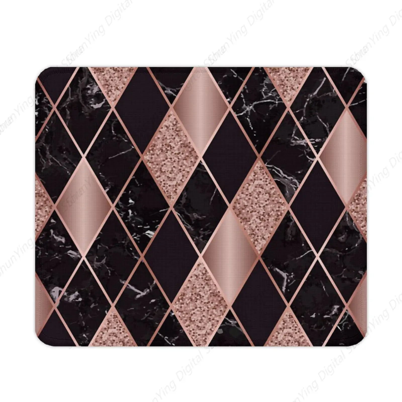 Square Mouse Pad Rose Gold Marble Black Geometric Mouse Pad Anti Slip Rubber Base Gaming Mouse Pad