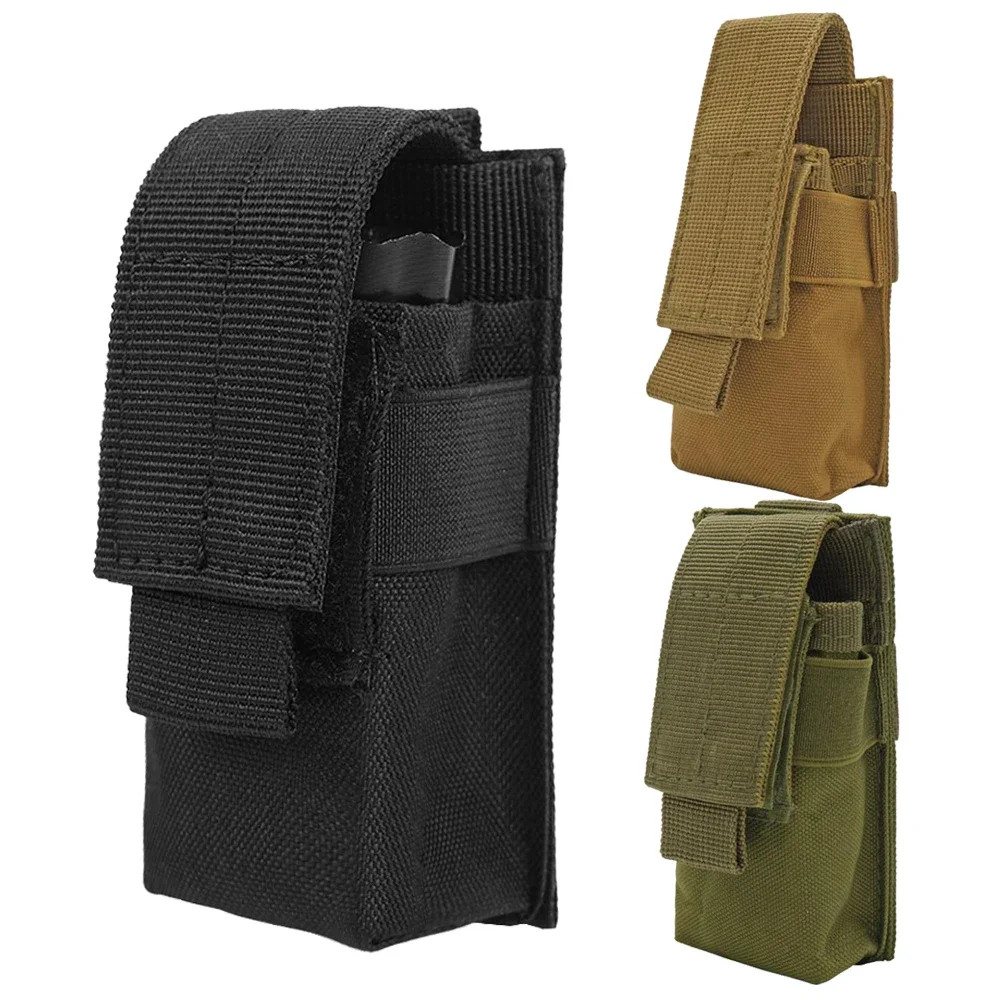 Hunting Outdoor Molle Flashlight Pouch Torch Holder Case Tactical Single Magazine Pouch 9mm Mag Bag Knife Holster Hunting