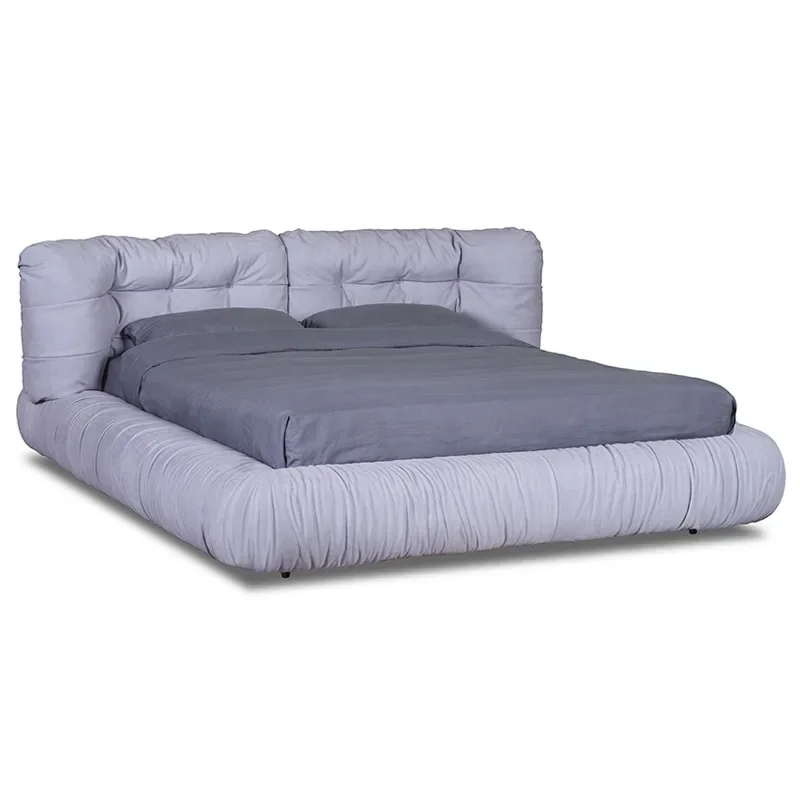 

Modern minimalist matte full leather queen bed Italian double bed Master bedroom cloud bed