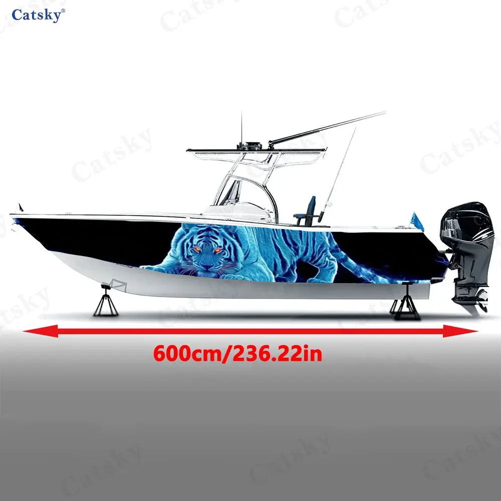 Blue Flame Tiger Red Eyes Mighty Charming Cool Boat Sticker Vinyl Ship Pontoon Deck Boat Fishing Decorative Pontoon Boats Decal