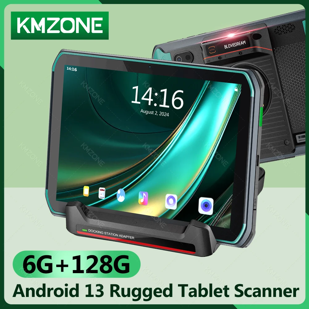 8'' Industrial PDA Android 13 Tablet 6GB+128GB and Holder with 1D 2D QR Scanner Reader WiFi Bluetooth GPS 9000mAh IP66 Industry