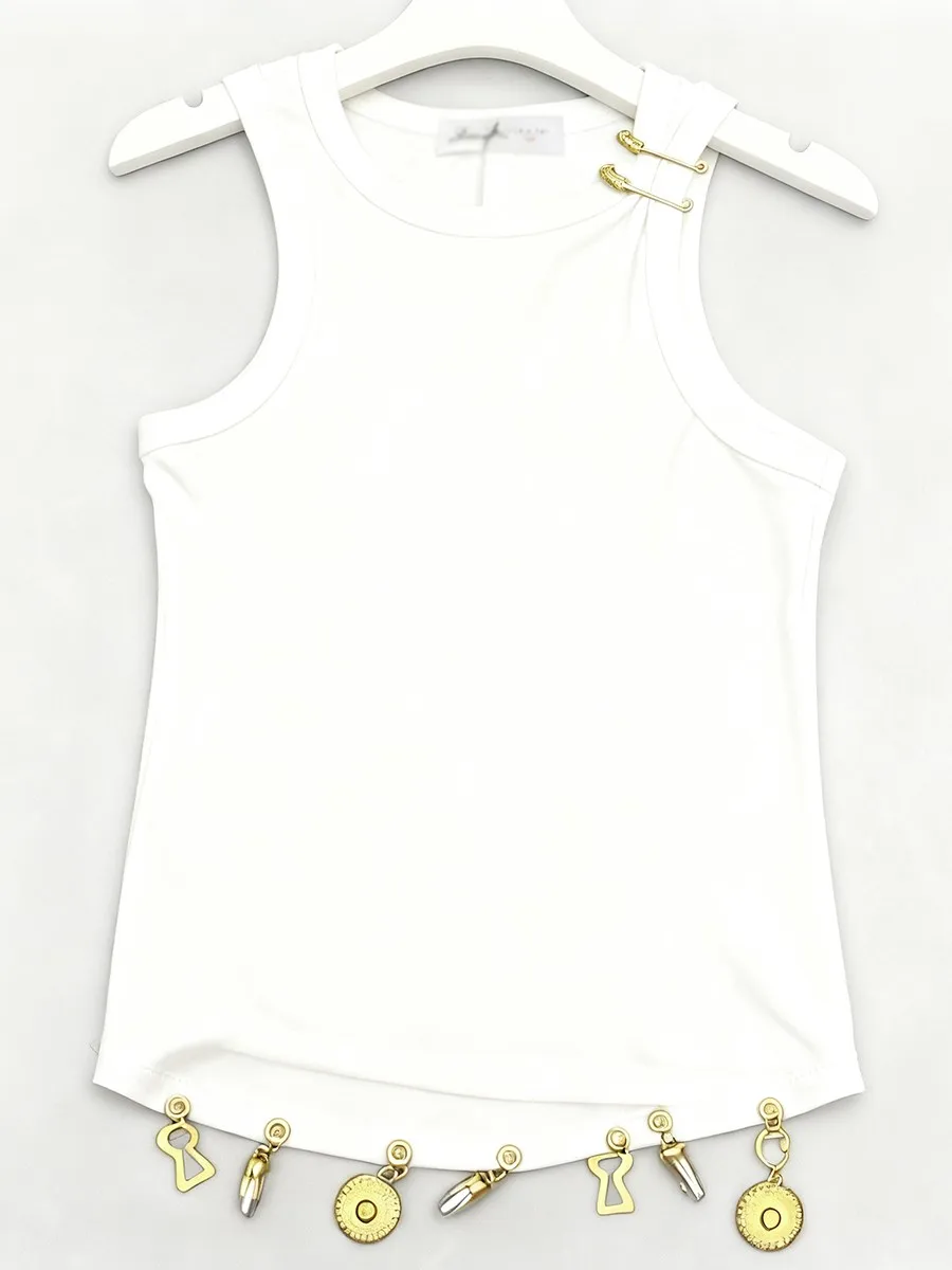 TWOTWINSTYLE Solid Slimming Spliced Sequined Fashion Vests for Women Round Neck Sleeveless Design Sense Vest Female Clothing New