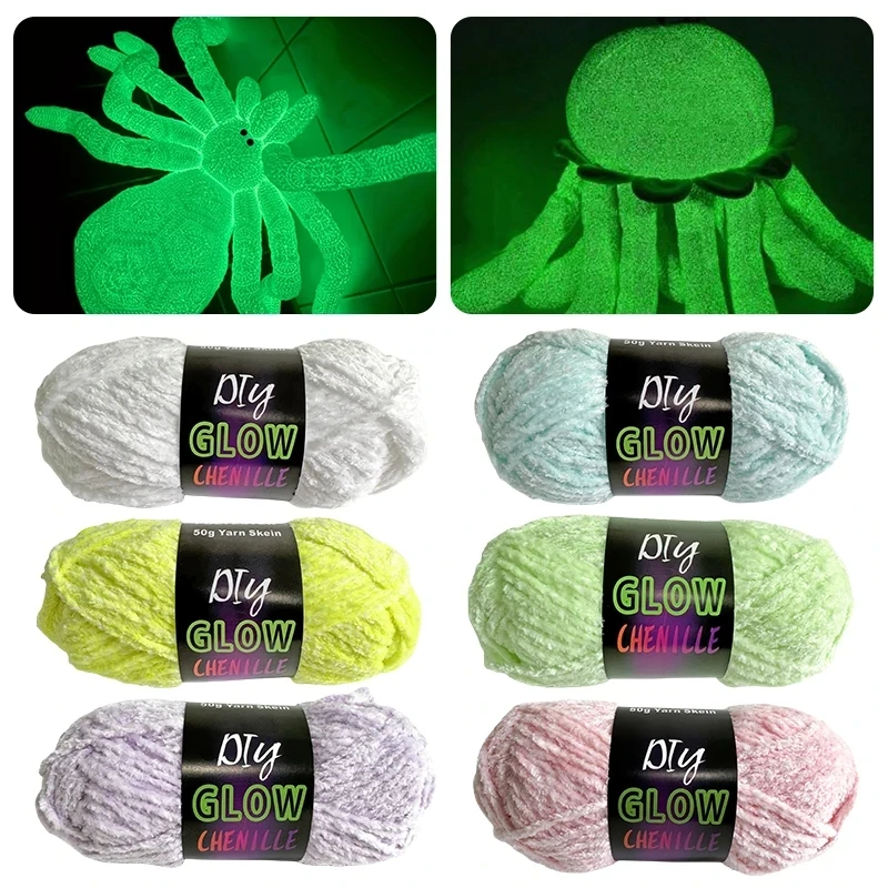 50g/Roll Thick Scarf Polyester Chenille Luminous Crochet Knitting Yarn Glow In The Dark Luminous Velvet Yarn Glowing 4mm