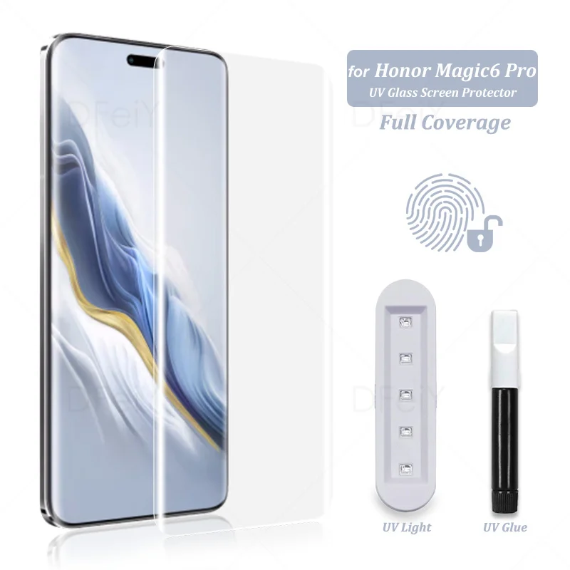 

УФ-защита для экрана Honor Magic 6 Pro, пленка из закаленного стекла на весь экран, клей для honor magic6 pro, полное покрытие, УФ-стекло