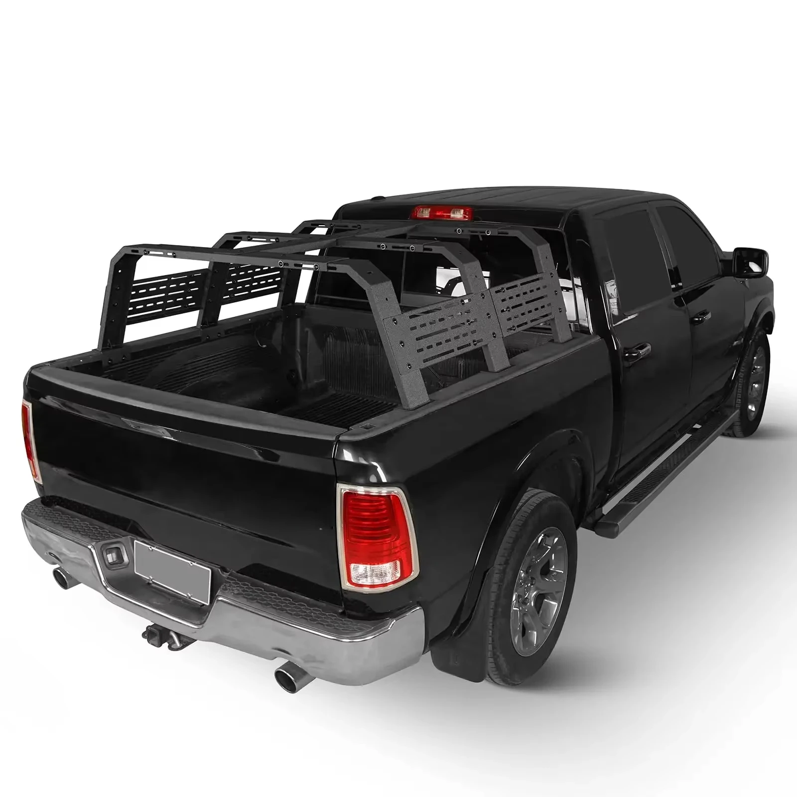 High Overland Full-Size Heavy Duty Truck Bed Rails Iron Steel for F-150 Raptor Ram 1500 Chevy Silverado-Black Powder