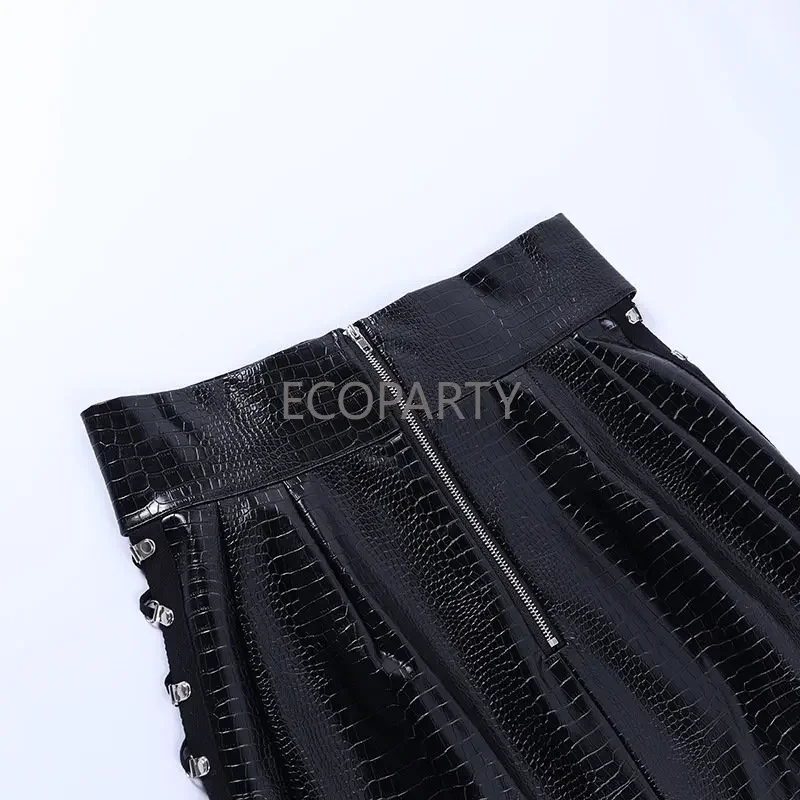 New Gothic Pencil Skirt Woman Leather Mini Punk Lace Up 2023 New High Waisted Sexy Club Beige Black Hip Wrap Y2k Skirts Women