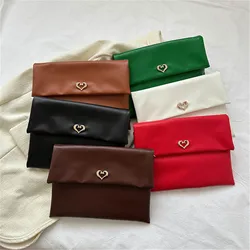 Trend Elegant Women Clutch PU Leather Heart Decoration Party Evelope Bag Wristlet Bags Female Casual Small Handbags Pouch Purse